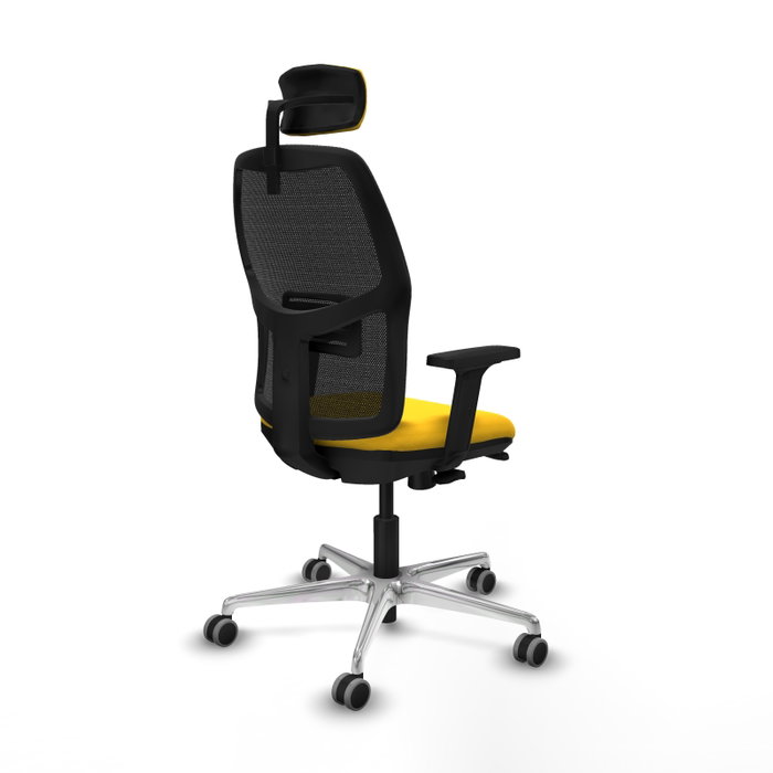 PIQUERAS Y CRESPO Alfera Silla de oficina con malla negra, asiento amarillo y base de aluminio