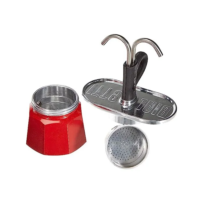 Bialetti Juego de cafetera italiana con 2 tazas - Mini-Express - Acero inoxidable / Color Rojo - BIA8006363030489