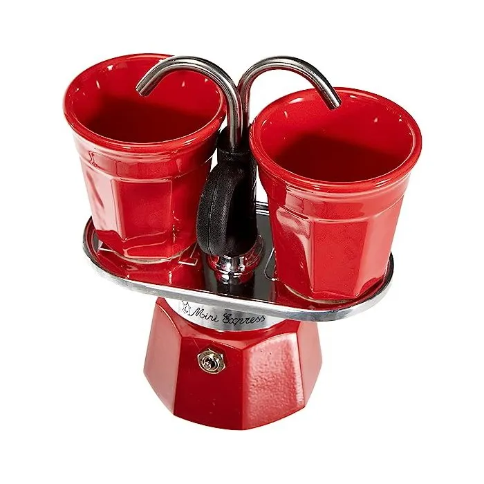 Bialetti Juego de cafetera italiana con 2 tazas - Mini-Express - Acero inoxidable / Color Rojo - BIA8006363030489