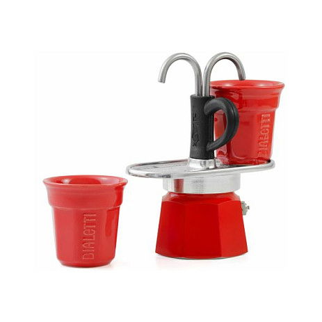 Bialetti Juego de cafetera italiana con 2 tazas - Mini-Express - Acero inoxidable / Color Rojo - BIA8006363030489