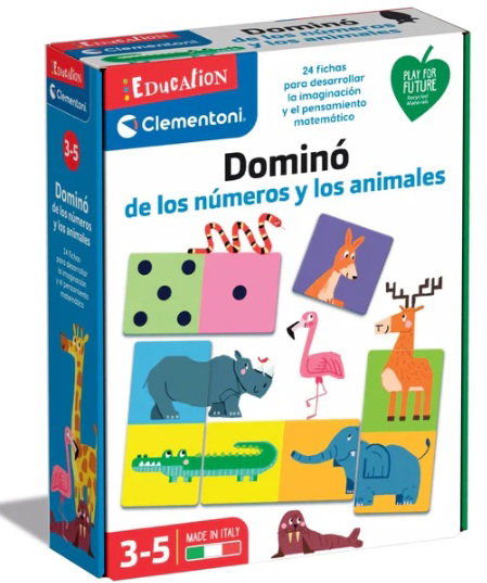 Clementoni Juego Dominó de Números y Animales con 24 fichas