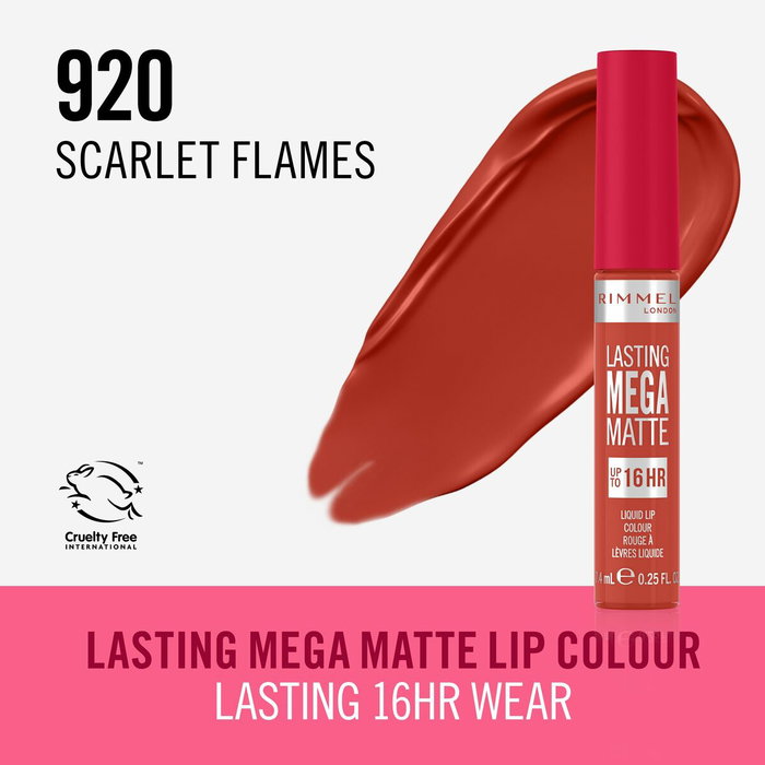 Rimmel London Lasting Mega Matte Liquid Lip Colour 920-scarlet flames Rimmel London Lasting Mega Matte Liquid Lip Colour 920-scarlet flames