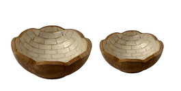 DKD Home Decor Set de 2 Vaciabolsillos de Teca y Capiz 18x18x5,5 cm Blanco/Natural