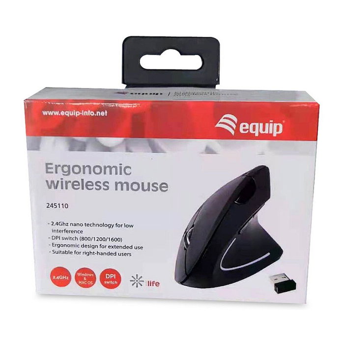 Equip Ratón Inalámbrico Ergonómico 2 Botones 1600 DPI Color Negro
