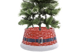 DKD Home Decor Base para Árbol de Navidad de Mimbre y Madera Papá Noel Rojo