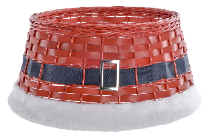 DKD Home Decor Base para Árbol de Navidad de Mimbre y Madera Papá Noel Rojo