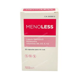 Novatech Menoless 30Cap - Suplemento para la Menopausia con Melatonina, Vitaminas B6, D3, K2 y E - Apto para Veganos