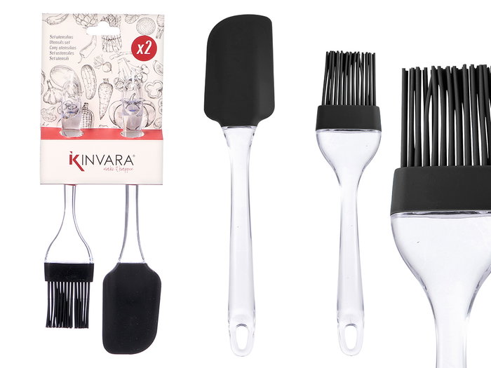Kinvara Set 2 Utensilios Lengua Pincel Silicona y Ps Transparente Negro 11x30.5x3 cm (Set de 24) Kinvara Set 2 Utensilios Lengua Pincel Silicona y Ps Transparente Negro 11x30.5x3 cm (Set de 24)