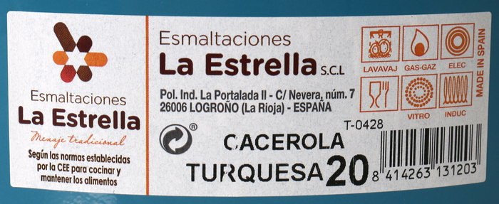 La Estrella Cacerola Esmaltada con Tapa, 20 cm, Color Turquesa, Dimensiones: Ancho 22.5 cm x Alto 9.6 cm x Largo 26.7 cm, Peso 5.99 kg (6 Unidades)