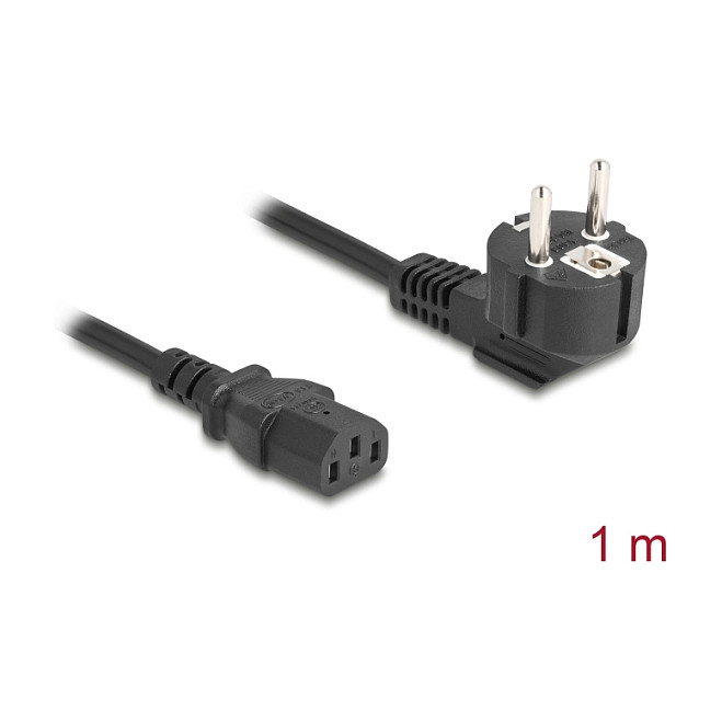 DeLOCK 81298 Cable de Alimentación PC IEC C13 a Enchufe Schuko CEE 7/7, 90 Grados Angulado, 1 m, 3 x 1 mm², 10A 250V, Negro