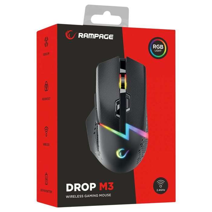 Rampage Drop M3 V2 Ratón Inalámbrico Gaming 24000 DPI Óptico Negro
