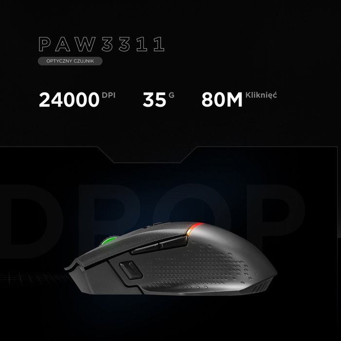 Rampage Drop M3 V2 Ratón Inalámbrico Gaming 24000 DPI Óptico Negro