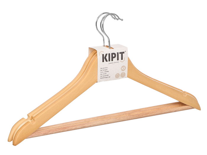 Kipit Set 3 Perchas Madera Natural 44.5x23x3.6 cm Metal Marron (Set de 24)