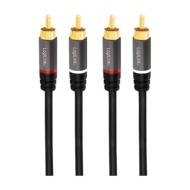 LogiLink Cable de audio 2x RCA/M a 2x RCA/M, metal, negro, 1 m