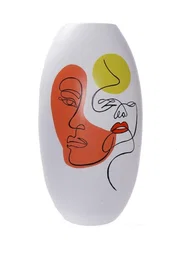 DKD Home Decor Jarrón de Resina Cara Abstracto Multicolor y Blanco