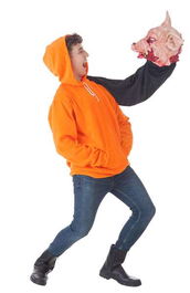 Creaciones Llopis Disfraz Adulto Sudadera Halloween Cabeza Cerdo Talla L Naranja