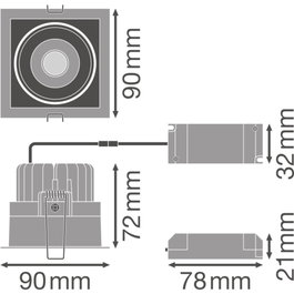 LEDVANCE Foco LED Empotrado Cuadrado 8W 650Lm 3000K Black