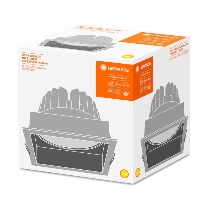 LEDVANCE Foco LED Empotrado Cuadrado 8W 650Lm 3000K Black