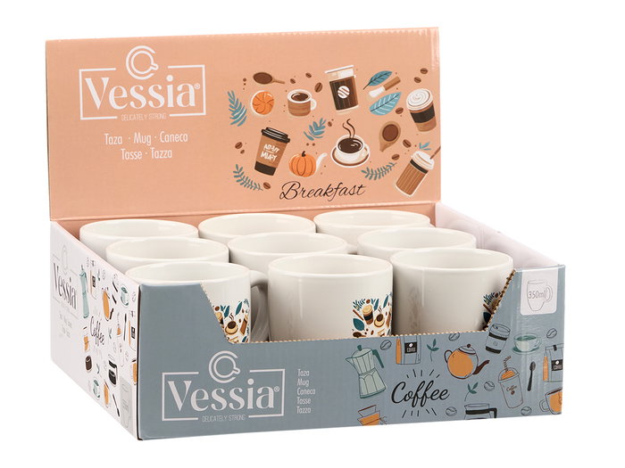 Vessia Taza Porcelana Breakfast Surtidos 350 ml, 12.4x10x8.3 cm (Set de 27)