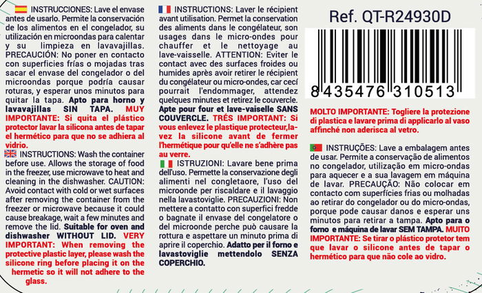 Inde Fiambrera Rectangular Hermética 470 cc 15.3 x 11.5 x 7.5 cm (12 Unidades)