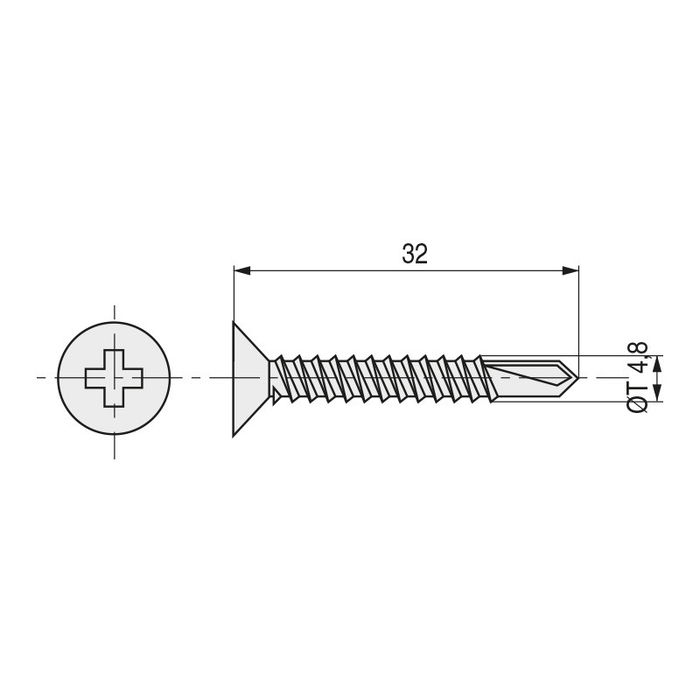 DUVER Tornillo Broca Rosca Chapa Cabeza Plana Din 7504-P Zincado R/Chapa 32mm Ø4.8mm (200 Unidades) DUVER Tornillo Broca Rosca Chapa Cabeza Plana Din 7504-P Zincado R/Chapa 32mm Ø4.8mm (200 Unidades)