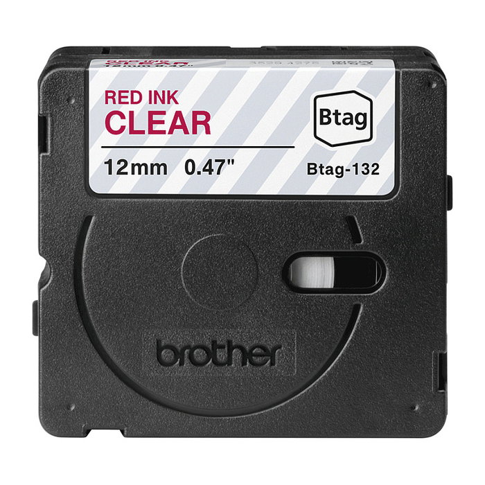 Brother BTAG-132 Cinta de Etiquetas, 12mm, Rojo sobre Transparente, 4 Metros, Compatible con P-touch PT-N10, PT-N20, PT-N25BT