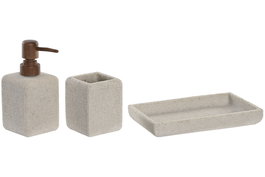 DKD Home Decor Baño Basicos Set de 3 Piezas Resina Abs Crema Marron 12.5 x 16 x 20 cm