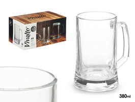 Vivalto Jarra de Cerveza 380 ml con Asa, Vidrio Transparente, Medidas 11.5x13.5x8.3 cm (Set de 24)