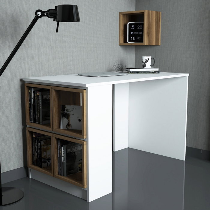 Hanah Home Escritorio de Estudio Moderno Blanco y Nogal para Espacio Productivo