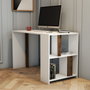 Hanah Home Lima - White, Walnut Mesa de Estudio Moderna, Color Blanco y Nogal, Mueble para Oficina o Estudiante