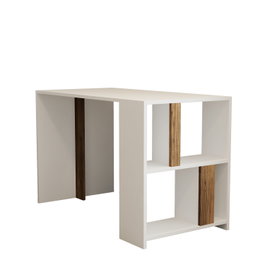 Hanah Home Lima - White, Walnut Mesa de Estudio Moderna, Color Blanco y Nogal, Mueble para Oficina o Estudiante