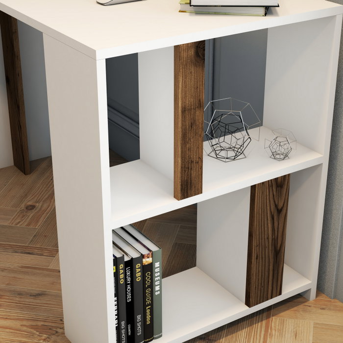 Hanah Home Lima - White, Walnut Mesa de Estudio Moderna, Color Blanco y Nogal, Mueble para Oficina o Estudiante
