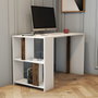 Hanah Home Lima - White, Walnut Mesa de Estudio Moderna, Color Blanco y Nogal, Mueble para Oficina o Estudiante