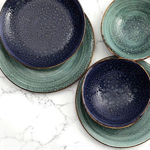 SUMMA Platos Llanos MOON BLUE 28.5 cm, Vitro Porcelana, Apto Lavavajillas y Microondas, Vajilla Alta Calidad (Set de 6)