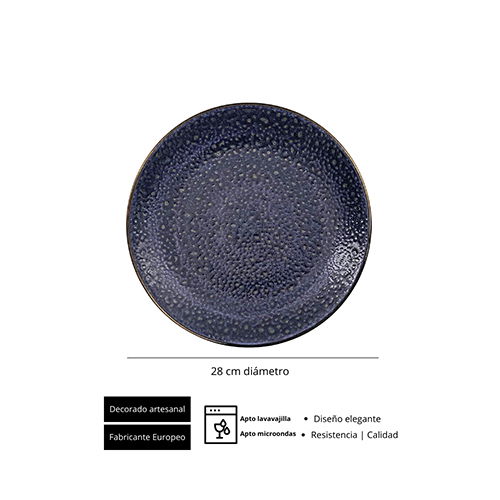 SUMMA Platos Llanos MOON BLUE 28.5 cm, Vitro Porcelana, Apto Lavavajillas y Microondas, Vajilla Alta Calidad (Set de 6)