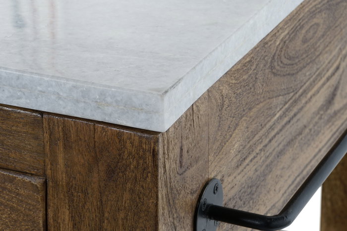 DKD Home Decor Isla de Cocina de Madera y Mármol con 2 Cajones