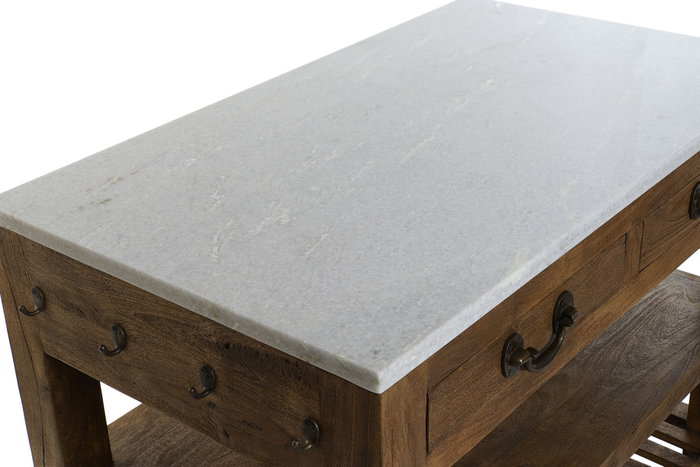 DKD Home Decor Isla de Cocina de Madera y Mármol con 2 Cajones