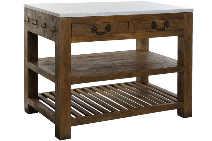 DKD Home Decor Isla de Cocina de Madera y Mármol con 2 Cajones