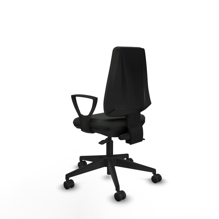 Silla de oficina Elche con mecanismo Asincro tapizada con Tela color Negro. Equipada con Base piramidal negra, Brazos fijos y Ruedas 65mm nailon Silla de oficina Elche con mecanismo Asincro tapizada con Tela color Negro. Equipada con Base piramidal negra, Brazos fijos y Ruedas 65mm nailon