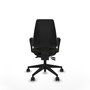 Silla de oficina Elche con mecanismo Asincro tapizada con Tela color Negro. Equipada con Base piramidal negra, Brazos fijos y Ruedas 65mm nailon