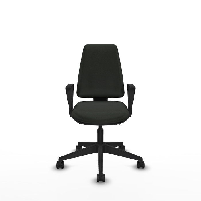 Silla de oficina Elche con mecanismo Asincro tapizada con Tela color Negro. Equipada con Base piramidal negra, Brazos fijos y Ruedas 65mm nailon Silla de oficina Elche con mecanismo Asincro tapizada con Tela color Negro. Equipada con Base piramidal negra, Brazos fijos y Ruedas 65mm nailon