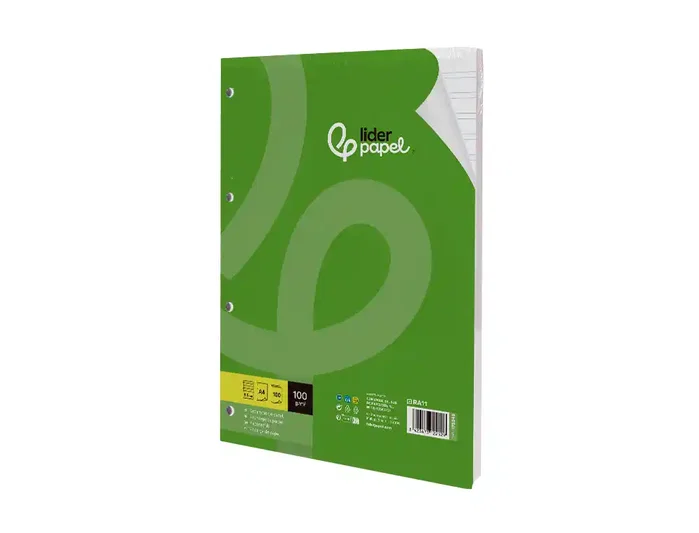 Liderpapel Recambio A4 100 hojas 100g pauta 3,5mm con margen y 4 taladros