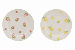 DKD Home Decor Set de 6 Platos de Porcelana FRUTAS 24 con Diseño 3D, Surtido Amarillo y Rojo