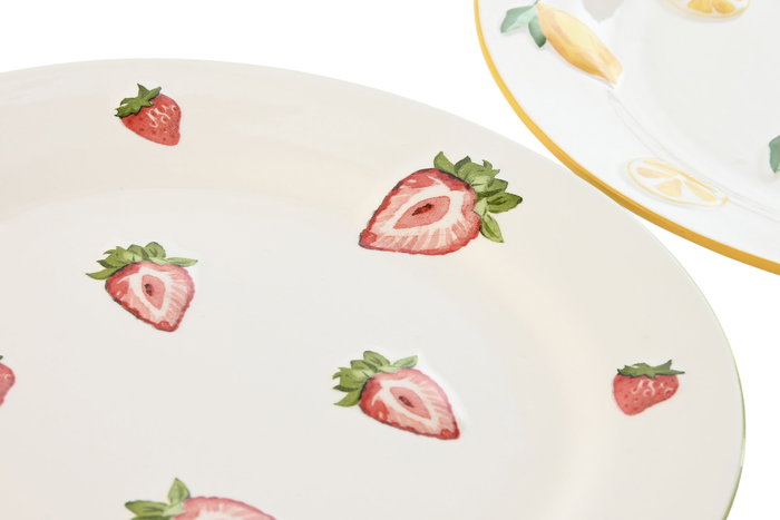 DKD Home Decor Set de 6 Platos de Porcelana FRUTAS 24 con Diseño 3D, Surtido Amarillo y Rojo DKD Home Decor Set de 6 Platos de Porcelana FRUTAS 24 con Diseño 3D, Surtido Amarillo y Rojo