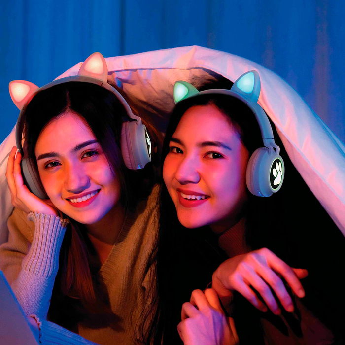 Lexibook Auriculares Inalámbricos Orejas 2 En 1 Bluetooth 5.0 o Cable con Luces LED para Niños