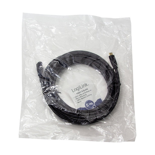 LogiLink Cable USB 2.0 Micro-USB macho a Micro-USB hembra, 5 m, negro