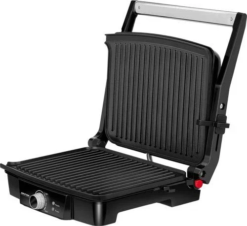 MPM MGR-09M Plancha de Contacto Eléctrica Grill 2000W, Acero Inoxidable Negro, Superficie Antiadherente 290x230 mm, hasta 270°C
