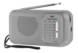 SAMI Radio AC/DC Portátil, 3 Bandas (FM/AM/LW), Color Gris Metalizado, con Correa y Funciona con Pilas y Corriente
