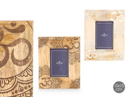 Giftdecor Portafotos 10x15 cm Madera Mango Vidrio Blanco Natural Surtido Colores 20x25x1.5 cm (Set de 6)