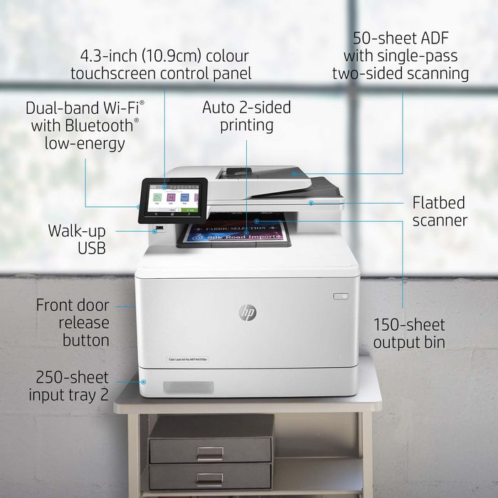 HP Color LaserJet Pro MFP M479fnw Multifunción Impresora Copiadora Escáner Fax, 28 ppm, ADF, Color